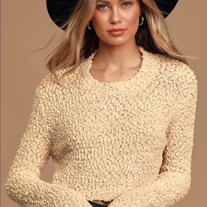 With the Seasons Tan Popcorn Knit Cropped Sweater